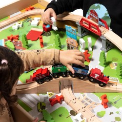 Blanc Piste de Jeux en Bois pour Enfant ATAA Toys Table d'activites avec Piste en Bois 